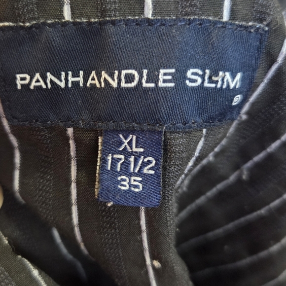 Panhandle Slim Black With Silver Threads And Pearl Snap Buttons Shirt Size XL - Picture 9 of 9